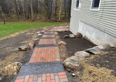 Brick walkway with steps by Modena NH - hardscapes brookline nh
